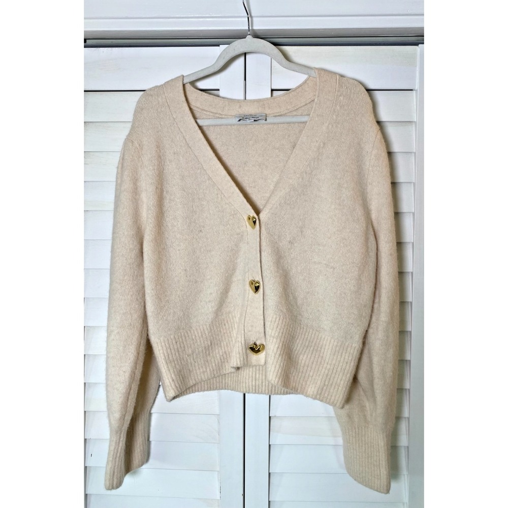 Paris Atelier & Other Stories Cream Gold Heart Cardigan Office Luxe | Size M